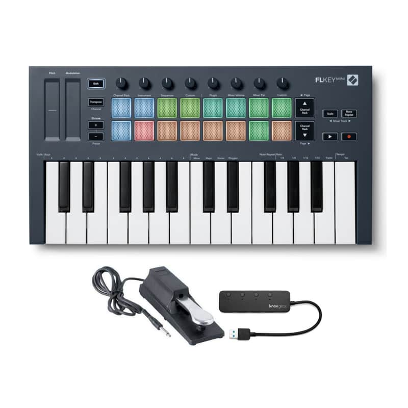 Novation FLkey Mini MIDI Keyboard Controller for FL Studio w/ Pedal and USB Hub image 1