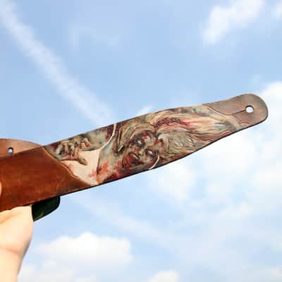 burnyblack custom guitar strap leather - Zombie brown image 11