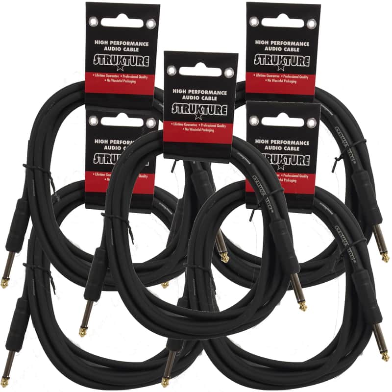5 PACK Black Strukture 10ft Instrument Cable 6MM Rubber SC10R Lifetime Warranty! image 1