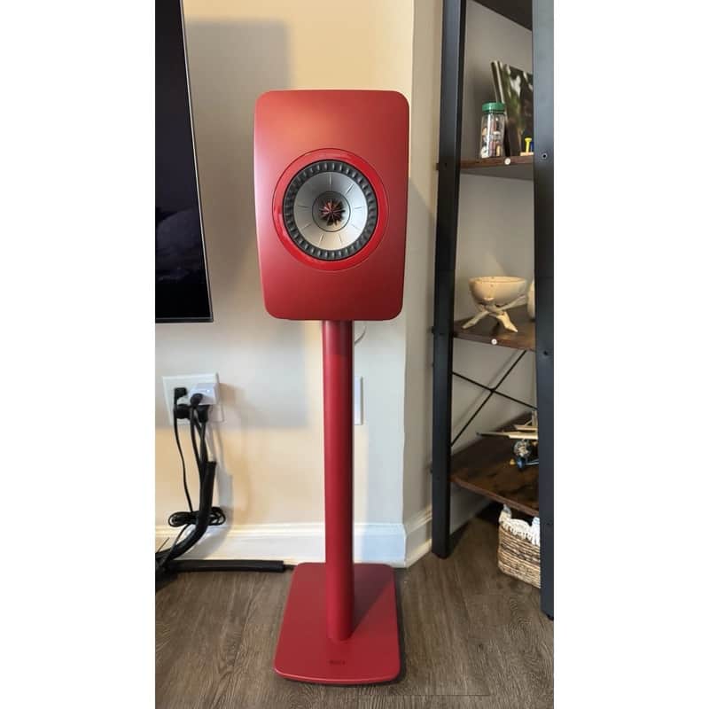 KEF LS50 Wireless II Active Bookshelf Speakers Pair 2021 Red & S2 OEM Stands image 1