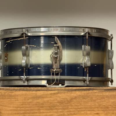 1950's WFL 6.5" x 14 Supreme Concert Model Blue & Silver Duco Snare Drum NOB Hoops image 3