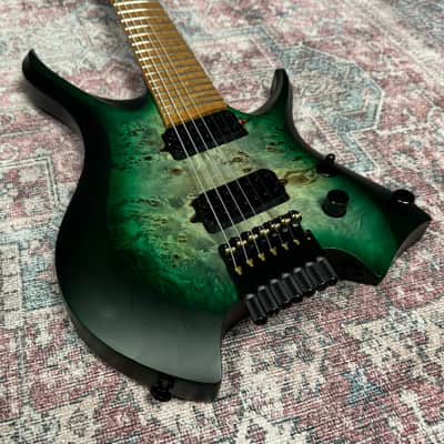 Headless Multiscale 7 String Electric Guitar in Trans Green Burst w/Deluxe GigBag image 8