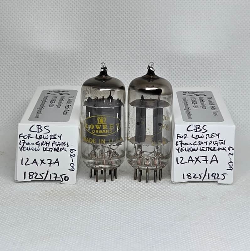 CBS Made For Lowrey 12AX7 Long Gray Plate Well Matched (9.0%) Pair NOS ECC83 12AX7A image 1
