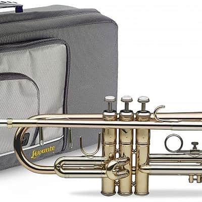 Levante LV-TR6305 Professional Bb Trumpet Bell & Leadpipe in Gold Brass w/Case& Mouthpiece 7C Silver image 3