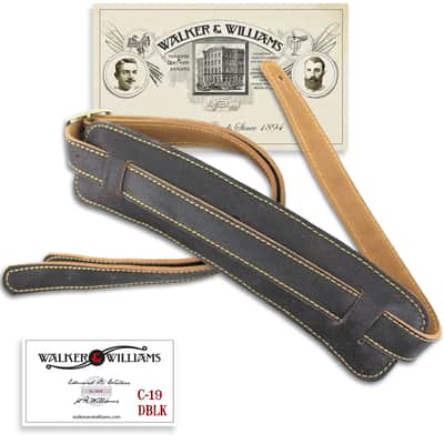 Walker & Williams C-19-DBLK Distressed Black Finish Leather Vintage Slash Strap Extra Long image 9