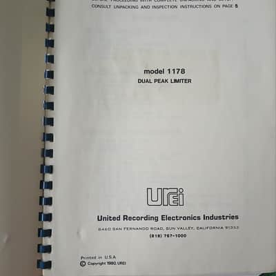 Operating Manual for Urei 1178 Dual Peak Limiter 1988 image 2