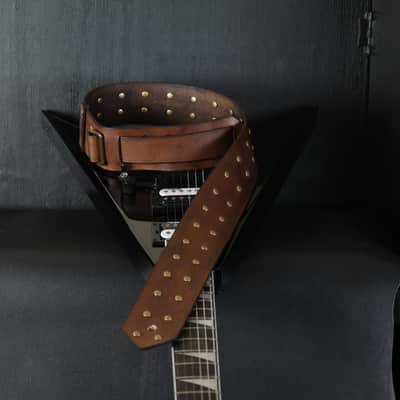 Studded Leather Guitar Strap. 2.5” Wide. 47” to 54” adjustable. Antique Brown image 7