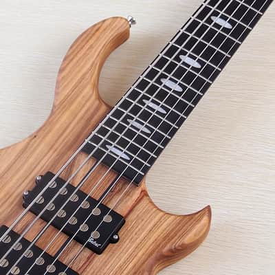 Full Zebra Wood Custom 6 String Electric Bass, 24 Frets Fingerboard image 7