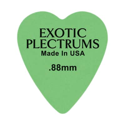 Exotic Plectrums Delrin Green Guitar Or Bass Pick - 0.88 mm Medium Heavy Gauge - Premium Made In USA - 323 Heart Shape - 6 Pack