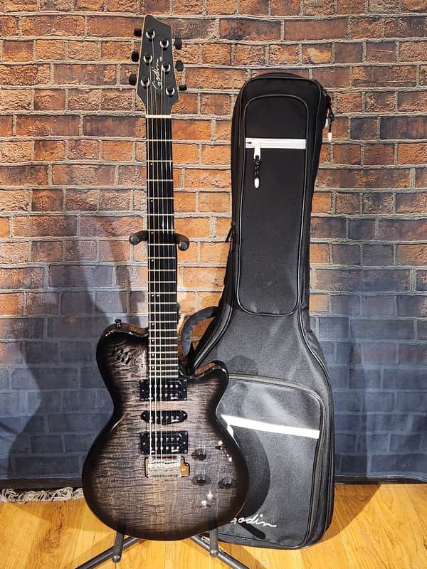 2022 Godin xTSA Trans Black FLAME Top w/ Original Gig Bag image 1