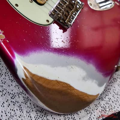 Fender Custom Shop Wild West Pink Lightning 2.0 Stratocaster HSS Rosewood Board 21 Frets Heavy Relic Lipstick Pink Metallic over Olympic White 7.95 LBS image 10