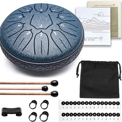 Steel Tongue Drum Hand Drums: 6 Inch 11 Notes Small Metal Drum - Steel Drum with Music Book, Drum Mallets, Drums Bag, Finger Picks, Gifts for Family & Friends (Navy) image 4