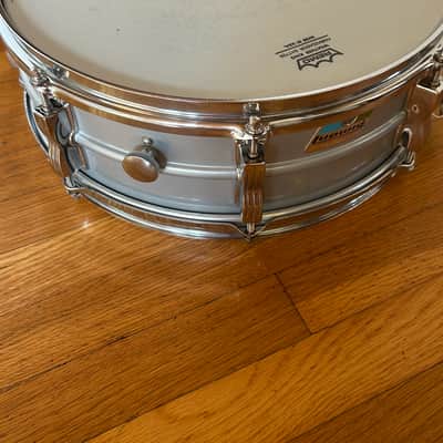Ludwig L-404 Acrolite 5x14" 8-Lug Aluminum Snare Drum with Rounded Blue/Olive Badge 1979 - 1993 - Gray image 7