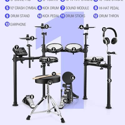 Electric Drum Set Electronic Kit Mesh Head 8 Piece, Drum Throne, Sticks Headphone and Audio Cable image 7