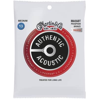 Martin MA550T Authentic Acoustic Lifespan 2.0 Phosphor Bronze Acoustic Guitar Strings - Medium (.13 image 1