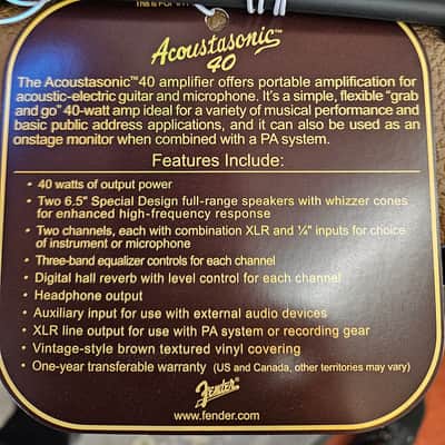 Fender Acoustasonic 40 2-Channel 40-Watt 2x6.5" Acoustic Guitar Amp 2017 - Present - Brown image 2