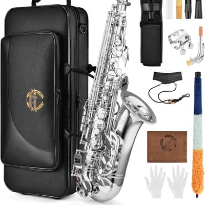 Leo Jaymz Eb Alto Saxophone - One-Piece Body or Neck Construction, H68 Brass, with Thickened Travel Bag - Nickel image 1