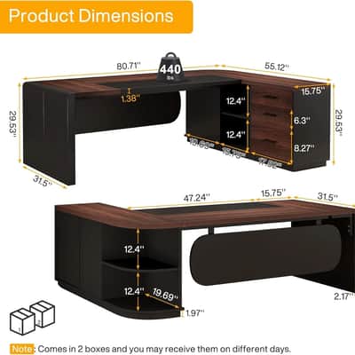 81" Luxury Music Executive Desk L-Shaped Producer Audio Engineer Studio Workstation w/ File Cabinet image 2