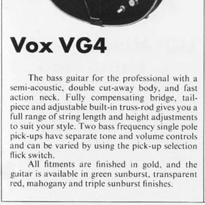VOX VG4 1968 - Sunburst Semiacustic Bass 2 Pickups image 17
