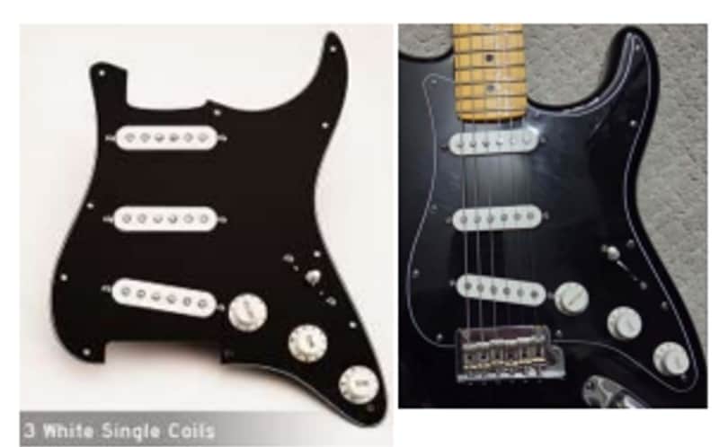 Black - White Hot Texas Blues loaded alnico V SSS Stagger Poles pickguard complete kit wired. image 1