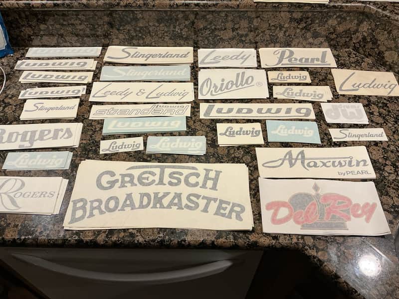 Ludwig, Gretsch, Slingerland, Rogers and more…… Bass Drum Head Decal Lot 303pcs image 1