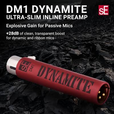 sE Electronics DM1 Dynamite Ultra-Slim Inline Microphone Preamp for Ribbon & Dynamic Microphones - Mic Preamp with +28dB Gain for Clean, Natural Sound - Ideal for Podcasting & Live Sound (Black) image 2