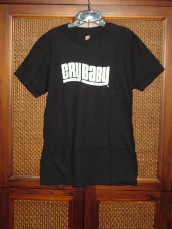 new in package (old stock) A+ genuine Dunlop DSD20-MTS-M Men's Cry Baby T-Shirt, Medium, 100% Cotton, Black, Short Sleeve, CRY BABY Graphic is in White (from 2010s) UPC # 710137018723 image 1