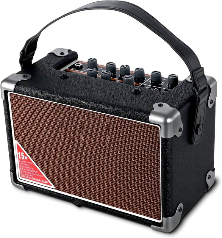 15W Electric Guitar Amp 15W Portable Guitar Amplifier with Bluetooth, Built-in Looper & Drum Machine Speaker, AUX/OTG/Headphone, 8 Voices, FX Effects-Black image 1