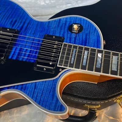 NEW! Gibson Dealer Select Custom Shop Les Paul Custom AAA Figured Flame Top - Transparent Blue / Natural Back - Authorized Dealer - WOW! 8.9 lbs - G06607 image 5