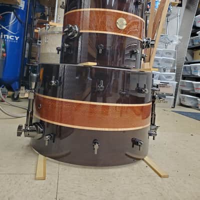 HHG Drums Wenge, Leopardwood, Curly Maple Segmented Kit  2022 Natural High Gloss Lacquer image 11