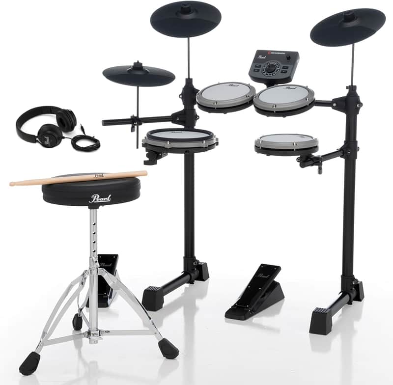 Pearl ERS1000 eRoadshow Electronic Drum Set, Complete Kit with Four Quiet Mesh Pads, Two Pedal Controllers, Cymbal Pads, Throne, Drum Rack, Headphones, and Sticks image 1