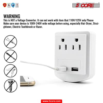 5 Core Charger Block In Wall USB Charger Fast Charging Block 2 USB 2 Outlet 2U2O-4 image 8