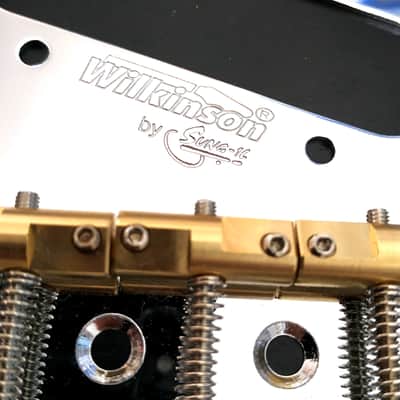 Wilkinson Chrome tailpiece for telecaster, 3 staggered brass saddles, 10.8mm spa image 3