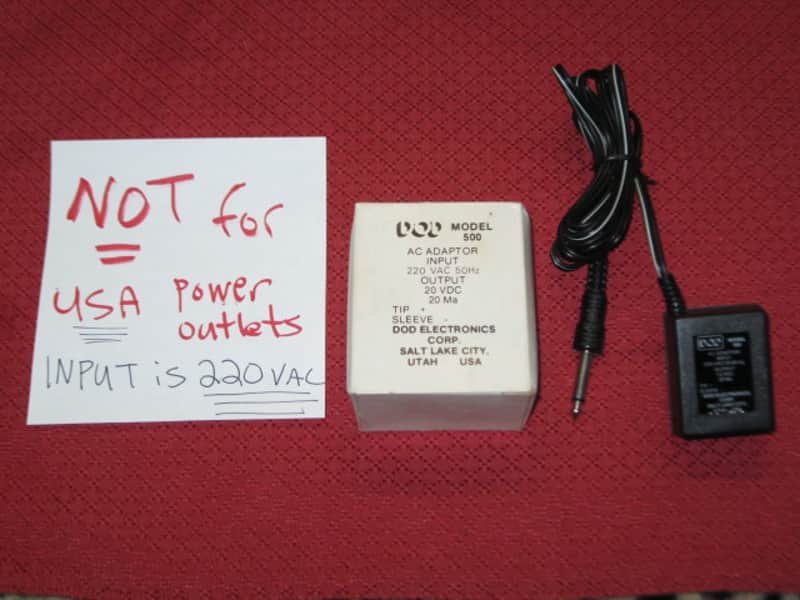 new old stock (1980s) genuine DOD 500 AC Adaptor (for Performer Pedals) 1/4" jack end (for European power outlets INPUT: 220 VAC, 50 HZ // OUTPUT:  20 VDC, 20 mA) image 1