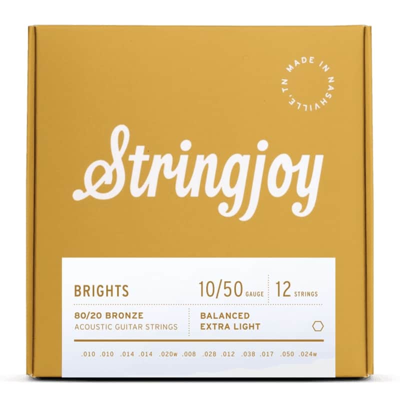 Stringjoy 10-50 12-String Extra Light Gauge Brights - 80/20 Bronze Acoustic Guitar Strings-SJ-BB1024 image 1
