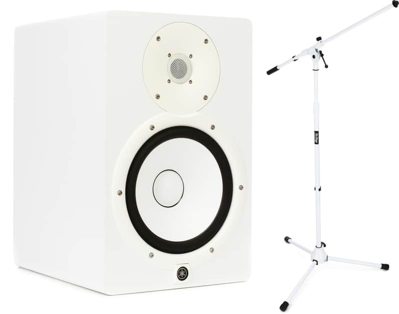 Yamaha HS8 8 inch Powered Studio Monitor - White Bundle with On-Stage MS7801W Tripod Boom Microphone Stand - White image 1
