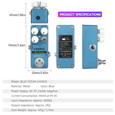 Mosky Blue Ocean Chorus Electric Guitar Effect Pedal True Bypass image 4