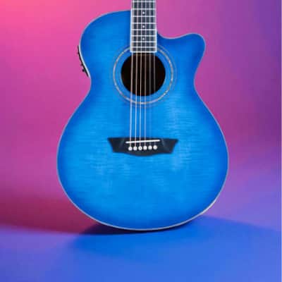 Washburn EA15 Festival Series Mini Jumbo Cutaway Acoustic Electric Guitar. Trans Blue image 2