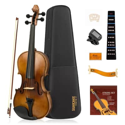 4/4 Full-Size Acoustic Violin Student Fiddle Set QVL-01 with Case, Shoulder Rest, Bow, Tuner & Extra Strings image 1
