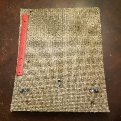 Vintage 11"x14" woven speaker cloth grille and pressboard baffle barkcloth? 1950s - black, silver, and tan image 1