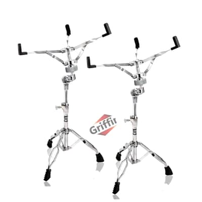 Snare Drum Stand (2-Pack) by GRIFFIN | Chrome Double-Braced Lightweight Mount for Snares, Tom Drums & Practice Pads | Slip-Proof Gear Tilter & Clamp-Style Basket Holder image 1