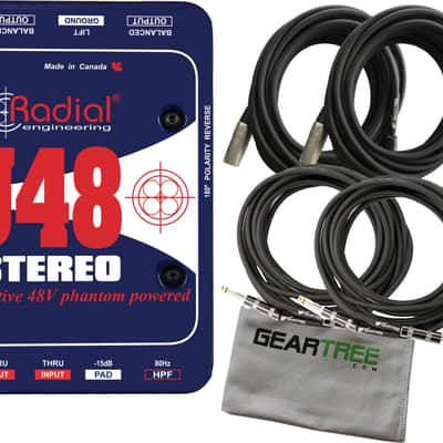 Radial J48 Stereo Active DI, stereo for guitar & bass, extra headroom & high-pass filter w/ 4 Cables image 1