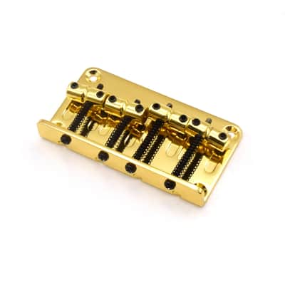 KD By AxLabs Vintage Style Bass Bridge - 4-Screw, 4-String, String-Through-Top - Gold image 1