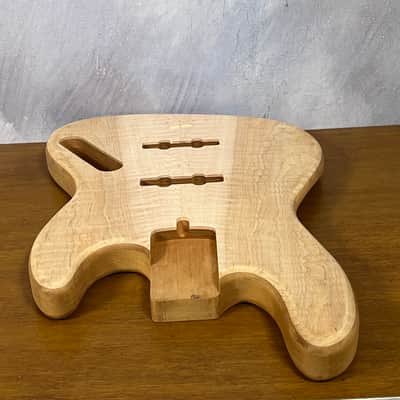 High end Offset bass body NOS unique figure Curly Maple Top solid one-piece True Brazilian Mahogany Back Unfinished Front Routed Luthier Supply R39 image 8