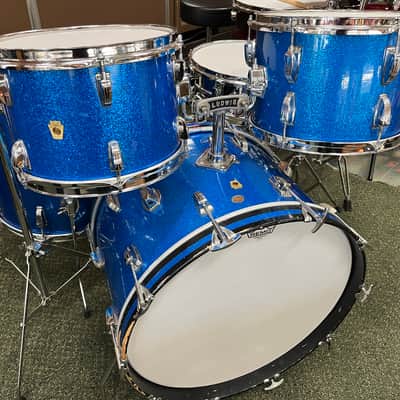 Ludwig 5pc Hollywood Outfit With Supra-phonic Snare - 8x12 / 9x13 / 16x16 / 14x22" Drum Set Keystone Badges 1966 - 1968 - Blue Sparkle / Vintage Hardware (SPEED KING, SPUR-LOK & More) image 1