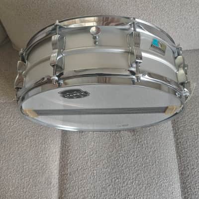 Ludwig No. 404 Acrolite 5x14" 8-Lug Aluminum Snare Drum with Pointed Blue/Olive Badge 1969 - 1979 - Matte Aluminum image 5