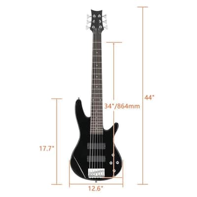 Full Size 6 String H-H Pickup Electric Bass Guitar With Bag Black image 2