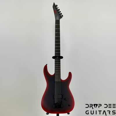 ESP LTD M-6 Evertune 30" Baritone Black Metal Electric Guitar - Black Red Burst Satin image 2
