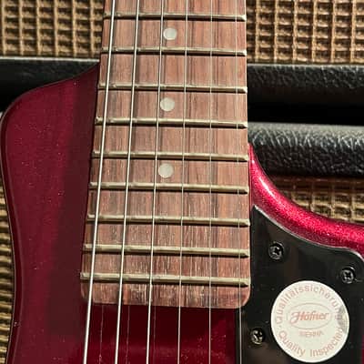 Hofner Shorty Travel Guitar Tune-O-Matic Style & Tailpiece W/Travel Bag - Red Metallic image 5