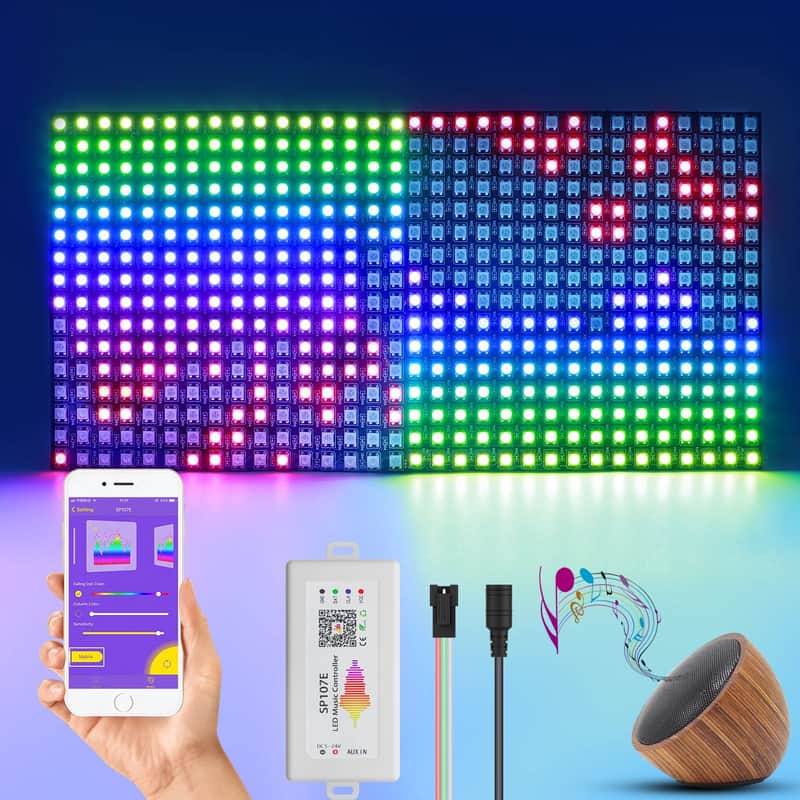 16X32 512 Pixels Ws2812B Music-Sync Led Panel, Individually Addressable Led Module Matrix Screen, Music Rhythm Display,(16X16 Pixels Panel *2, Sp107E Music Controller X1) image 1